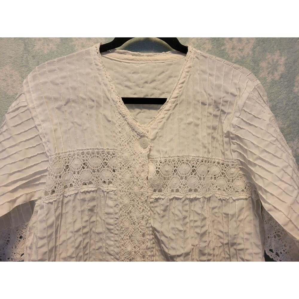 Womens OS White Lacey Crocheted Button Tunic Blouse Cover Up Swim Beach Cruise